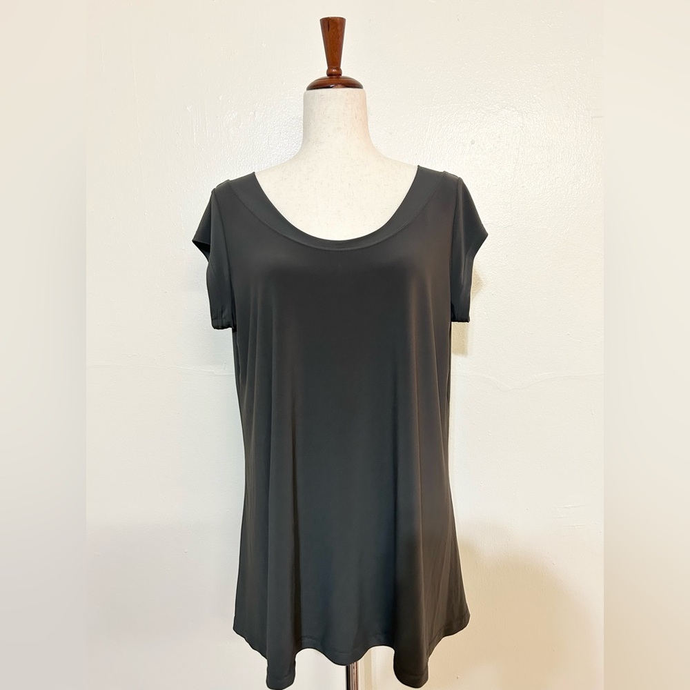 WHO Gray Green Short Cap Sleeve Scoop Neck T-shirt